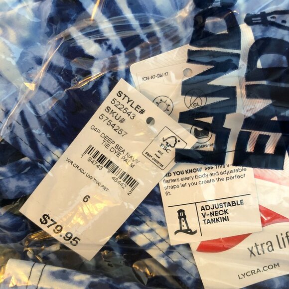 Lands End Chlorine Resistant Adjustable Underwire Tankini Swimsuit Top Blue 6 - Picture 3 of 3